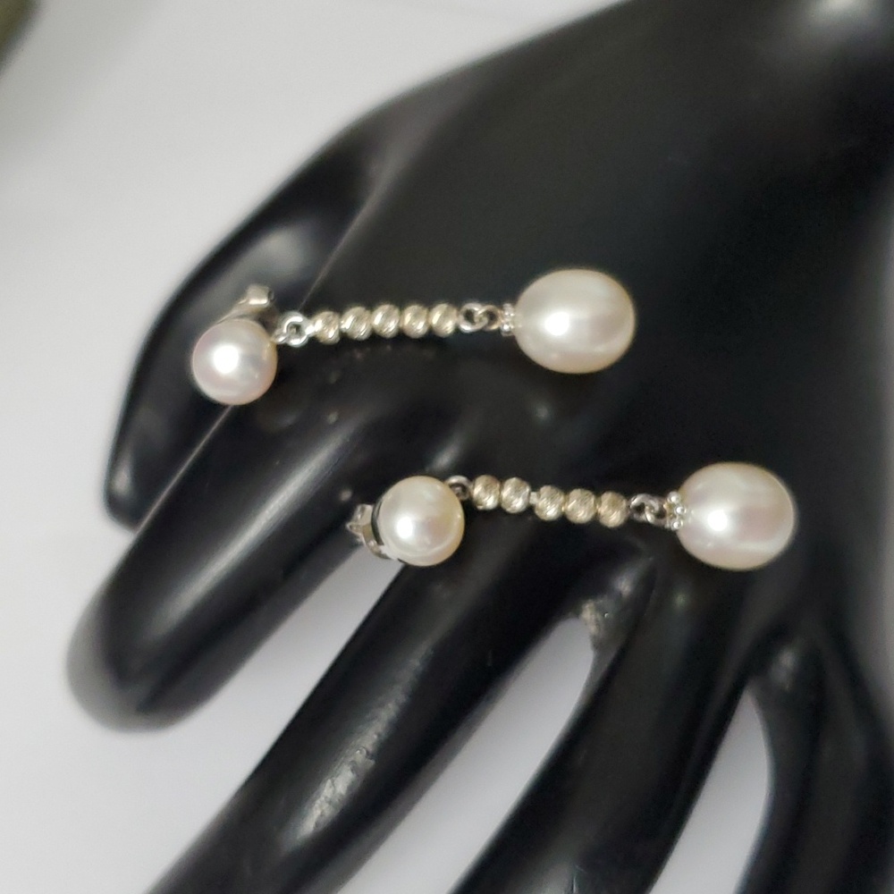 Sterling Silver 925 Genuine Pearl Dangle Earrings